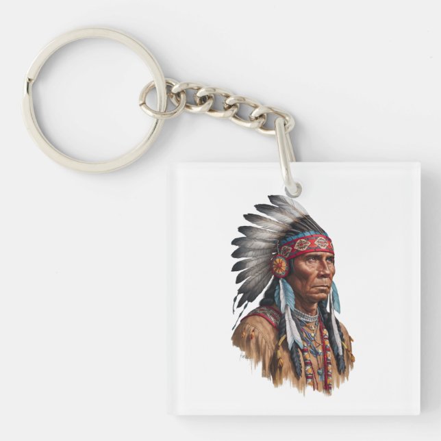 Acrylischer Schlüsselanhänger - Indianer (Vorderseite)