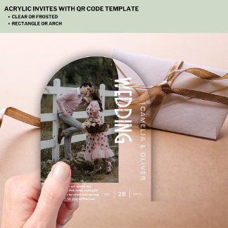 ACRYLISCHES Foto Hochzeit Modernes Tor Weißer Text Acryleinladungen