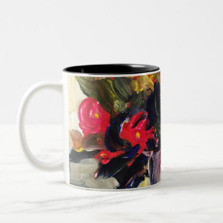 Acrylmalerei, rote Blume Zweifarbige Tasse