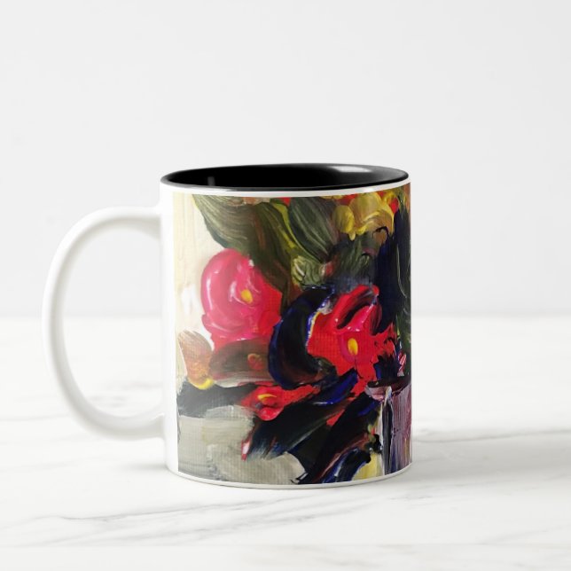 Acrylmalerei, rote Blume Zweifarbige Tasse (Links)