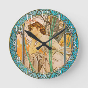 Acrylmauer Jugendstil Alphonse Mucha 21 Runde Wanduhr