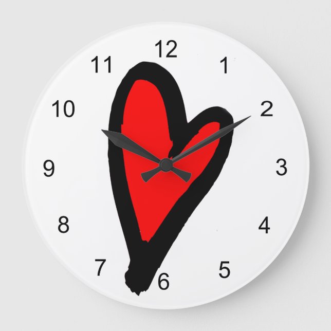 Acrylmauer mit rotem Herz Große Wanduhr (Vorderseite)