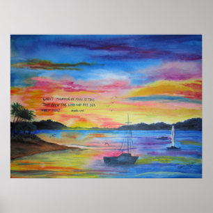 AcrylMeerblick-Malerei mit Schrift Poster