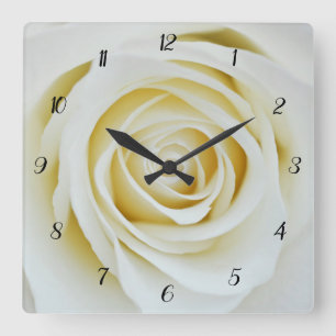 Acrylwanduhr der weißen Rosen-Blume Quadratische Wanduhr