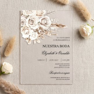 Acrylweiße spanische Hochzeitseinladung mit Blumen Acryleinladungen