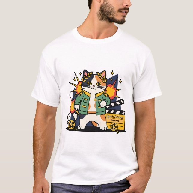 Action Cat Held auf dem Set T-Shirt (Vorderseite)