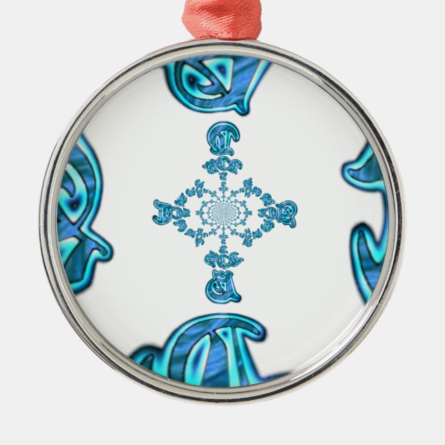 Action Cyan Aquamarine Abstrakte Graffiti Art Prin Ornament Aus Metall (Vorne)