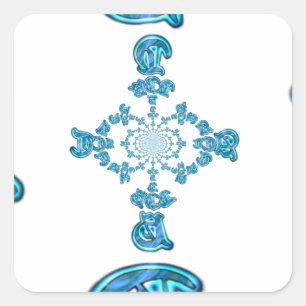 Action Cyan Aquamarine Abstrakte Graffiti Art Prin Quadratischer Aufkleber