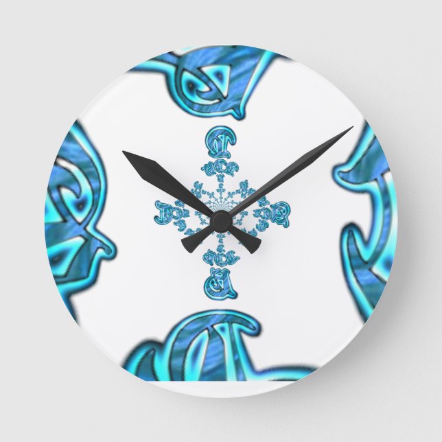 Action Cyan Aquamarine Abstrakte Graffiti Art Prin Runde Wanduhr (Vorderseite)