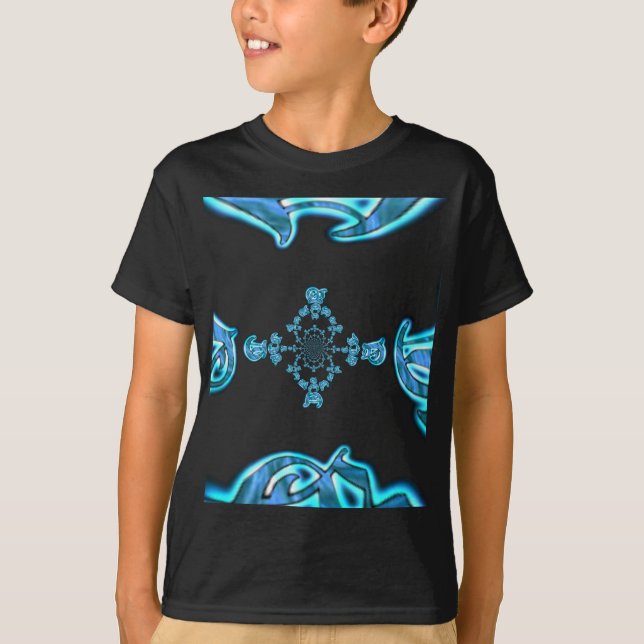 Action Cyan Aquamarine Abstrakte Graffiti Art Prin T-Shirt (Vorderseite)