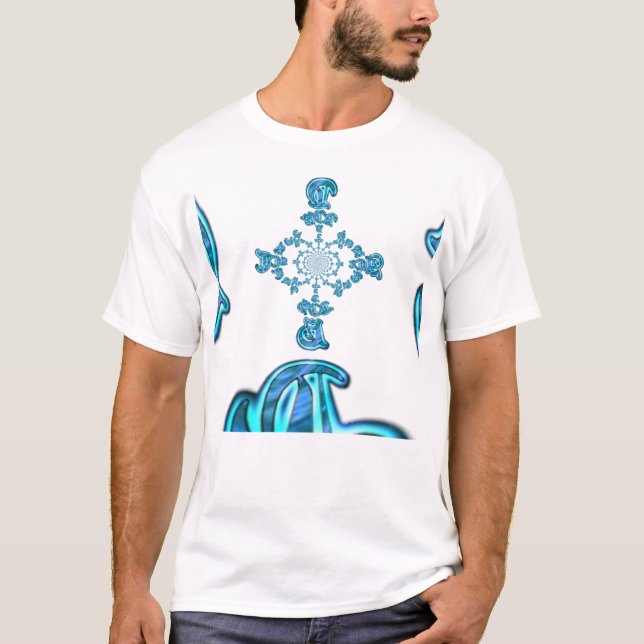 Action Cyan Aquamarine Abstrakte Graffiti Art Prin T-Shirt (Vorderseite)