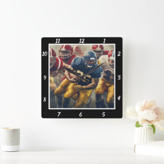 Action-Foto Fußball Quadratische Wanduhr