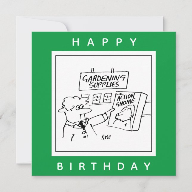 Action Gnome im Gartencenter Cartoon Karte (Vorderseite)