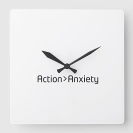 Action Over Anxiety Minimalist Square Clock Quadratische Wanduhr