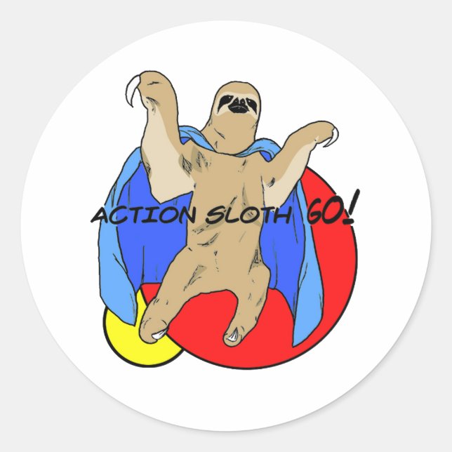 Action Sloth Colored Runder Aufkleber (Vorderseite)