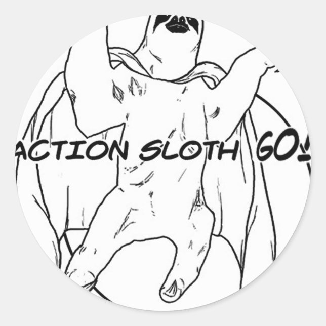 Action Sloth, los! Runder Aufkleber (Vorderseite)