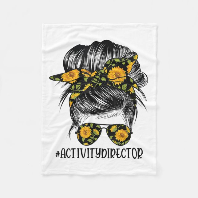 Activity Director Messy Hair Woman Bun Sunflower H Fleecedecke (Vorderseite)