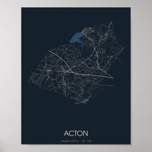 Acton Massachusetts Straßenkarte Poster (Nacht)
