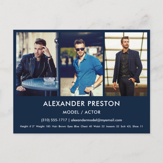 Actor Model Comp/Zed Card 3 Foto Blue Postcard Postkarte (Vorderseite)