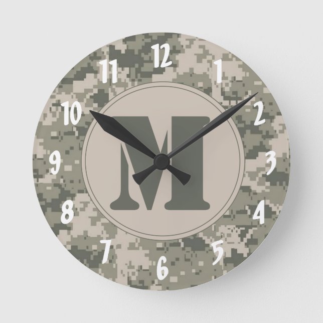 ACU Camouflage Camouflage Monogramm erste Wandklem Runde Wanduhr (Vorderseite)