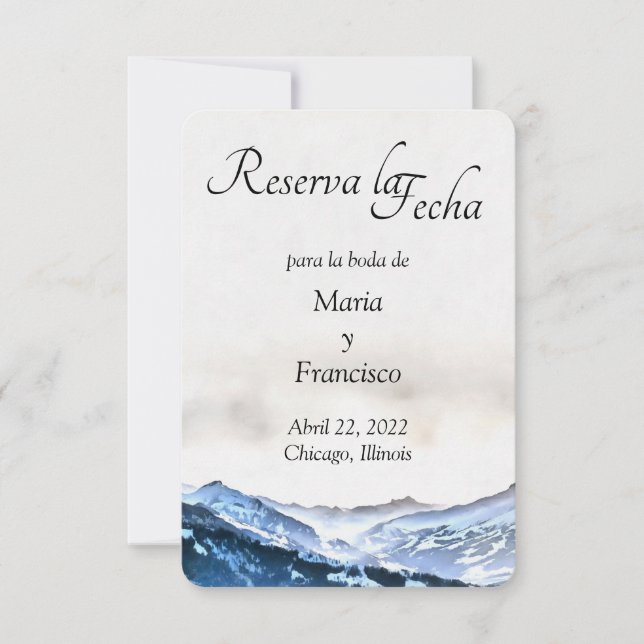 Acuarela de Montaña Brumosa Azul Reserva la Fecha Save The Date (Vorderseite)