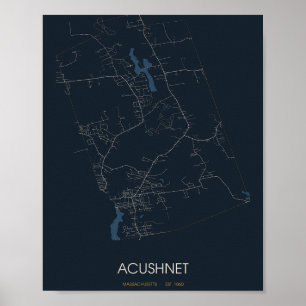 Acushnet Massachusetts Straßenkarte Poster (Nacht)