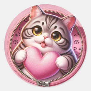 AD 002 - Süße Katze digitale Grafik Runder Aufkleber