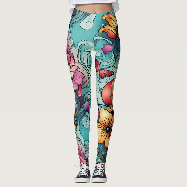 AD 020 - Digitales Muster für Blumen Leggings (Vorderseite)