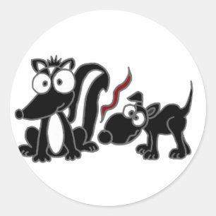 AD-Dog Sniffing Skunk Hintern Cartoon Runder Aufkleber