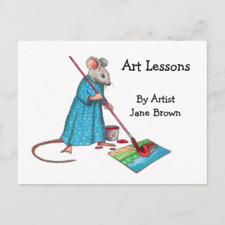 ad for art lessons: Lady Mouse Painting a Picture Postkarte