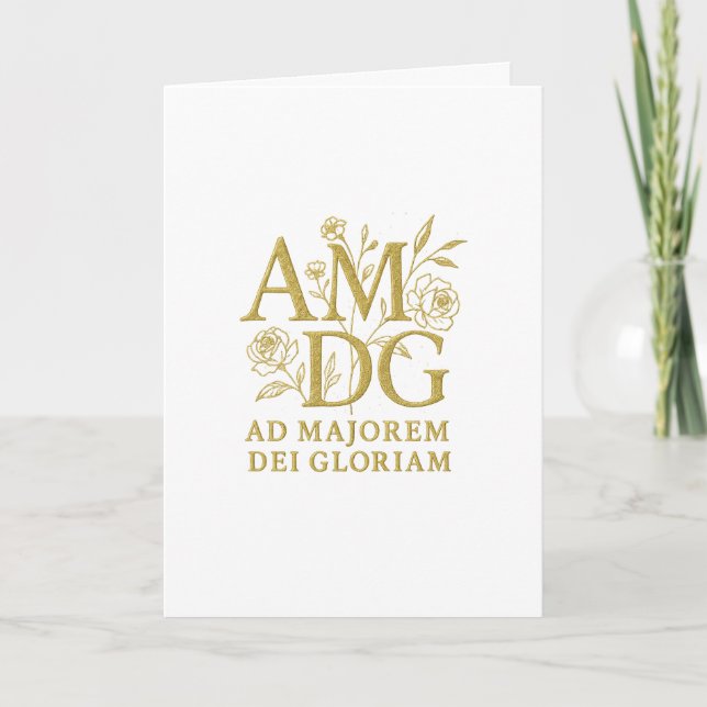 Ad Majorem Dei Gloriam Gold Floral Monogram Karte (Vorderseite)