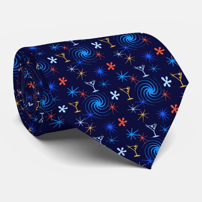 Ad Man Martini Foulard Navy zweiseitig Krawatte (Gerollt)