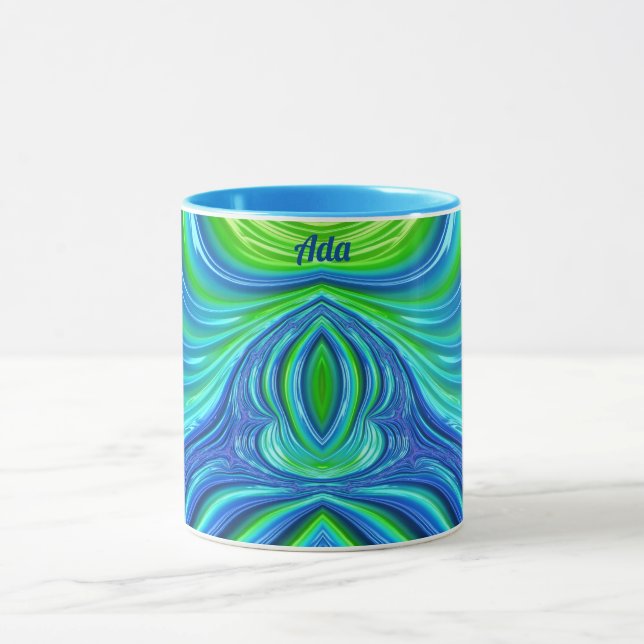 ADA ~ Zany 3D Fraktal ~ Blaue grüne Tasse (Zentrum)