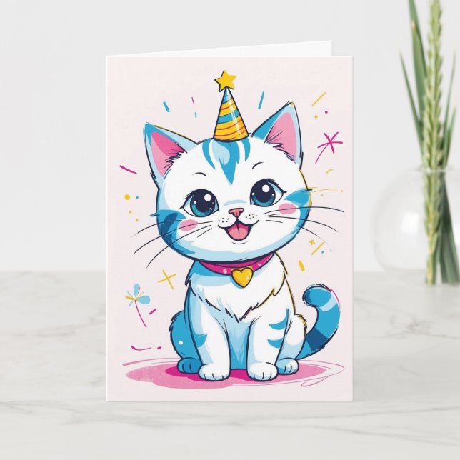 Adable Birthday Cat - Anpassbare Kinderkarte Karte (Vorderseite)