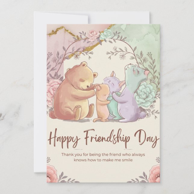 Adable Friendship Day Card - Niedliche Aquarellbah Dankeskarte (Vorderseite)