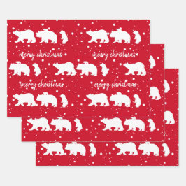 Adable Polar Bären Familie Weihnachten Rot Geschenkpapier Set