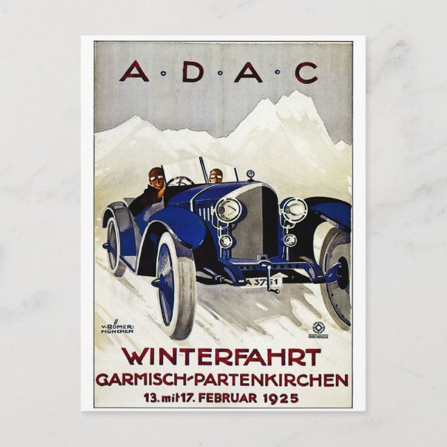 ADAC Vintage Automobilwerbung 1925 Postkarte (Vorderseite)