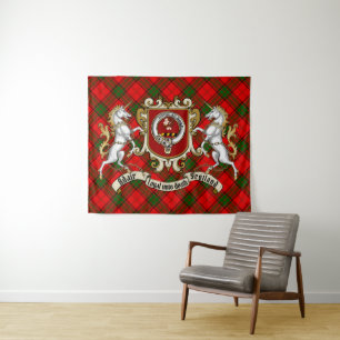 Adair-Clan-Abzeichen & Einhörner mit Tartan-Teppic Wandteppich
