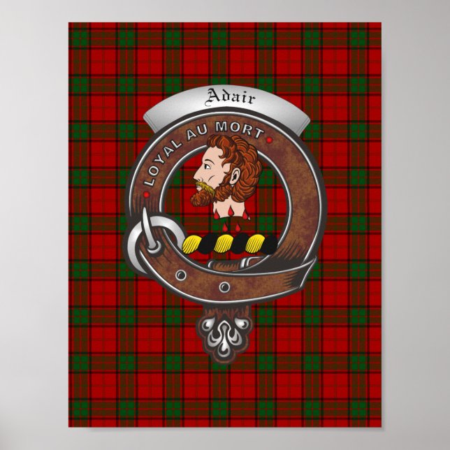 Adair Clan Abzeichen & Tartan 8.5x11 Poster (Vorne)