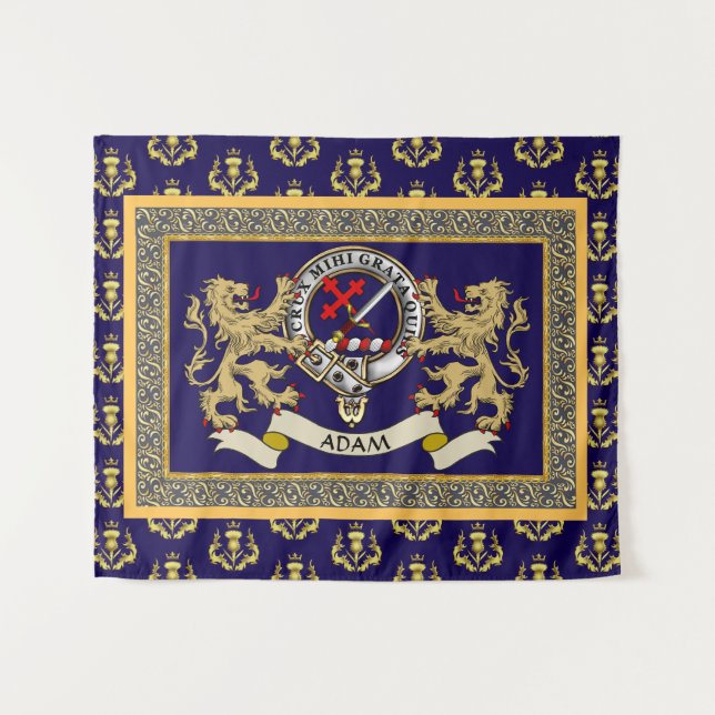 Adam Clan Abzeichen Personalisiert Blau Wandteppich (Vorderseite (Horizontal))