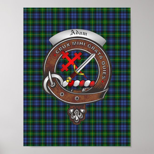 Adam Clan Abzeichen & Tartan 8.5x11 Poster (Vorne)