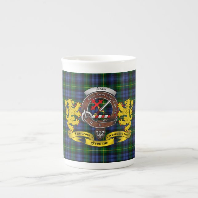 Adam Clan Abzeichen & Tartan Jumbo Tasse (Vorderseite)