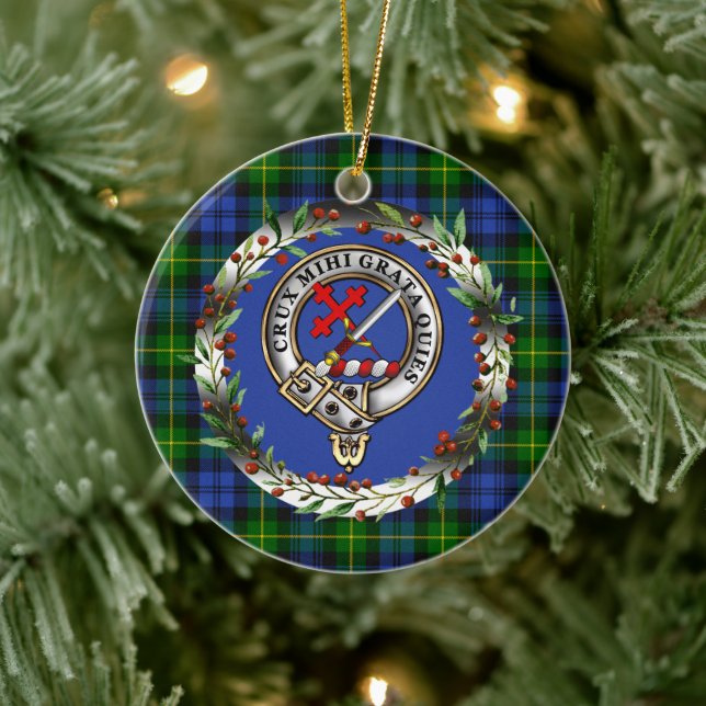 Adam-Clan-Abzeichen und -Tartan personalisierter W Keramik Ornament (Baum)