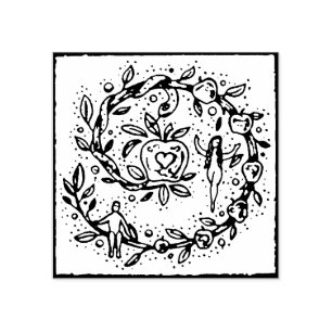 ADAM & EVE, GARTEN VON EDEN, FOLKART RUBBER BRIEFM GUMMISTEMPEL