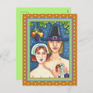 ADAM & EVE PILGRIMS, BIBLICAL WHIMSY ERNTEDANK FEIERTAGSPOSTKARTE