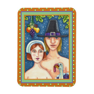 ADAM & EVE PILGRIMS, BIBLICAL WHIMSY ERNTEDANK MAGNET