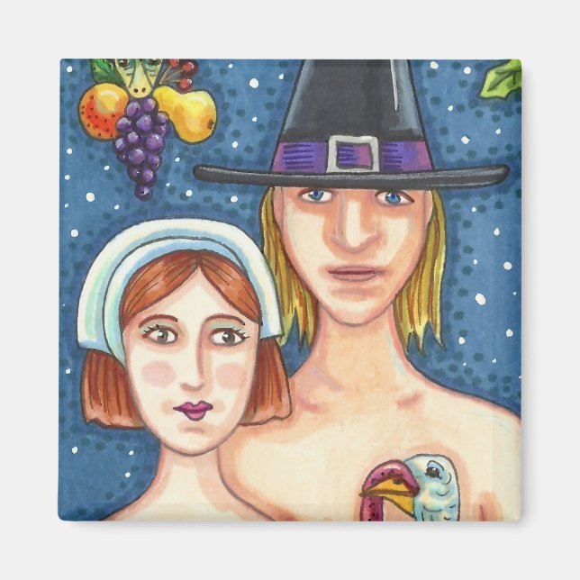 ADAM & EVE PILGRIMS, BIBLICAL WHIMSY ERNTEDANK MAGNET (Vorne)