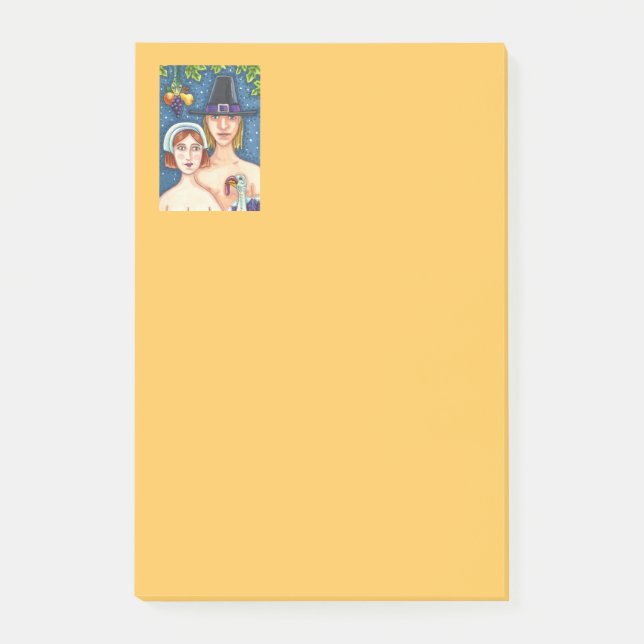 ADAM & EVE PILGRIMS, BIBLICAL WHIMSY ERNTEDANK POST-IT KLEBEZETTEL (Vorderseite)