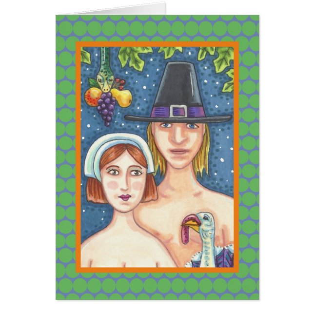 ADAM & EVE PILGRIMS ERNTEDANK GREETCARD (Vorne)