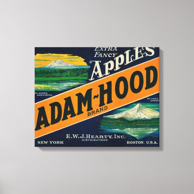 Adam-Hood Apple Crate LabelHood River, OR Leinwanddruck (Vorderseite)